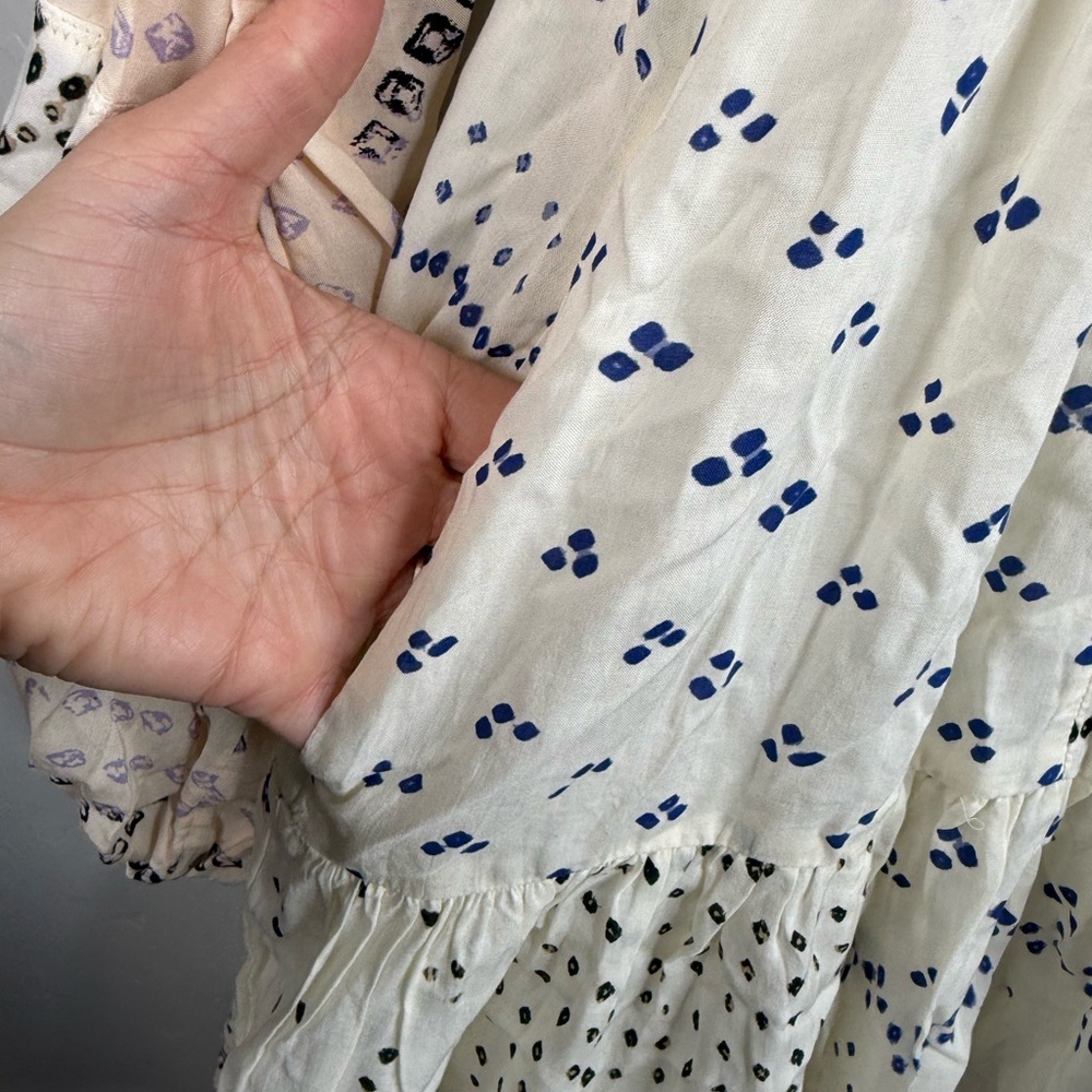 Free People Shibori Ivory Printed Boho Button Up Tunic Mini Dress Medium - Picture 7 of 10